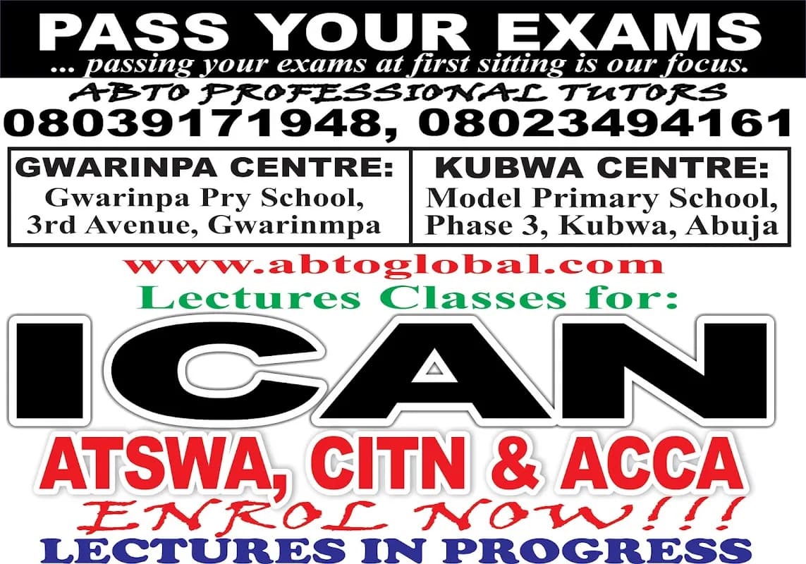 ABTO Professional Tutors, Gwarinpa & Kubwa Centers, Abuja in Gwarinpa