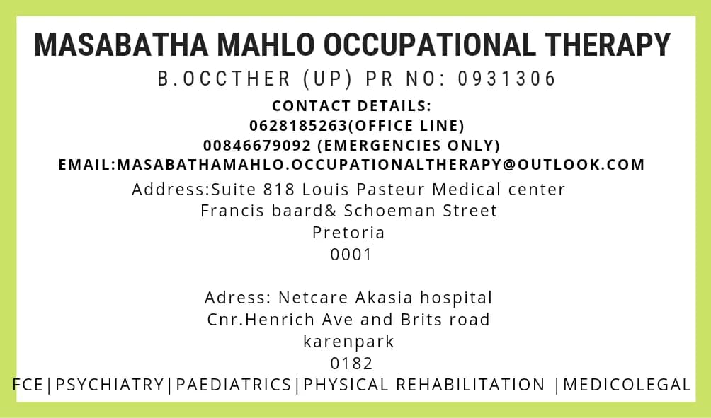 Masabatha Mahlo Occupational Therapy in Pretoria CBD