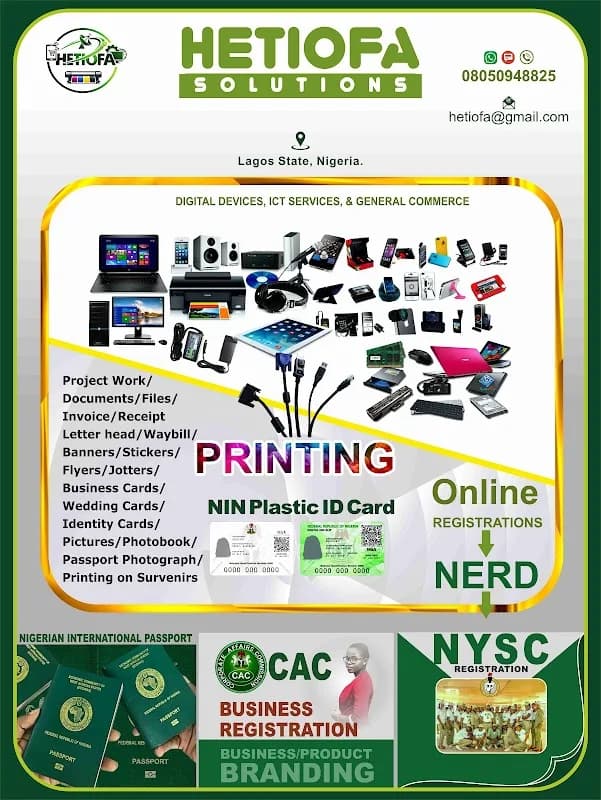 HETIOFA SOLUTIONS / Best NYSC Accredited Cyber Cafe in Abule-Egba, Ifako-Ijaye, Lagos State. Also, NERD & other registrations in Ifako-Ijaiye