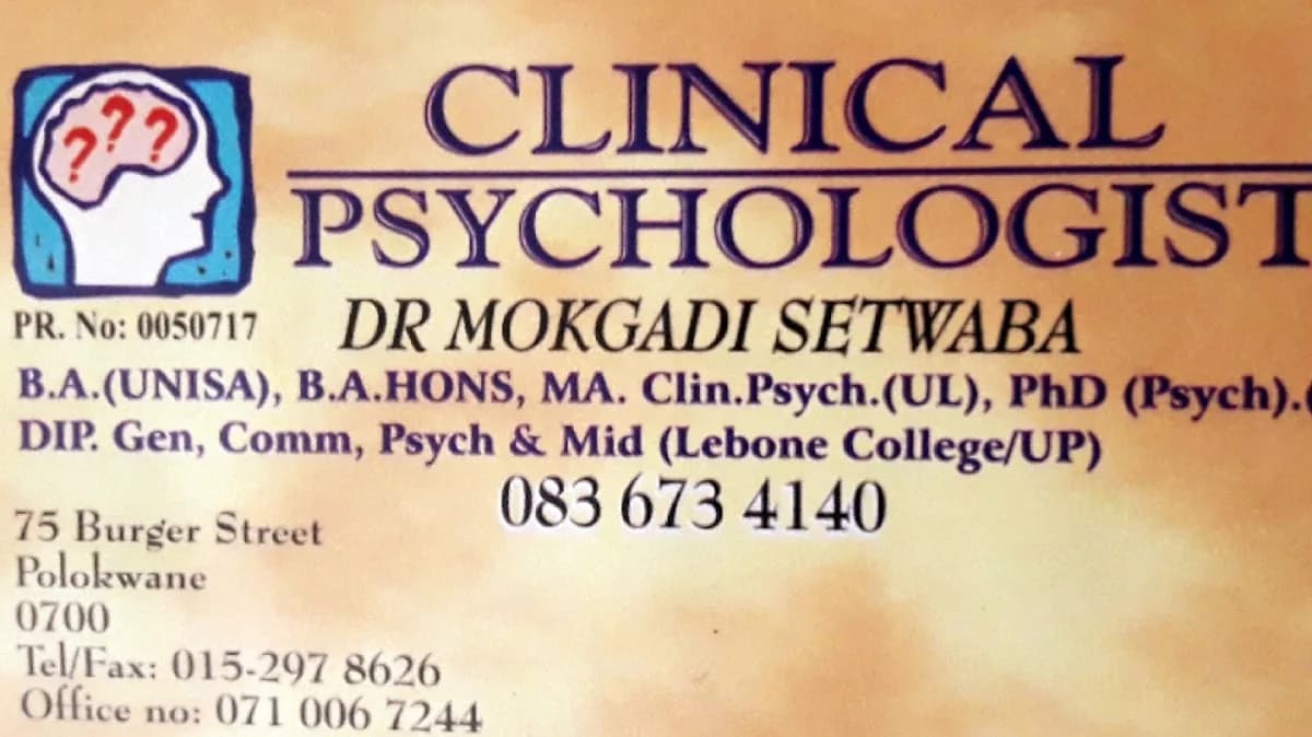 Clinical Psychologist in Polokwane - Dr. Mokgadi Setwaba in Bendor