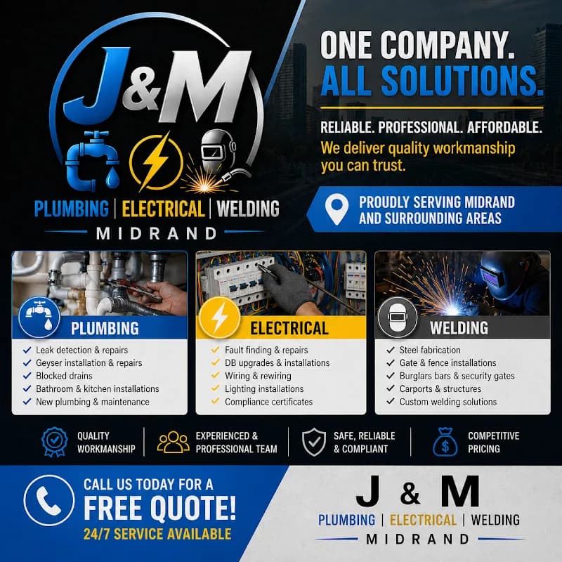J & M Plumbing Electrical and Welding Midrand in Grand Central