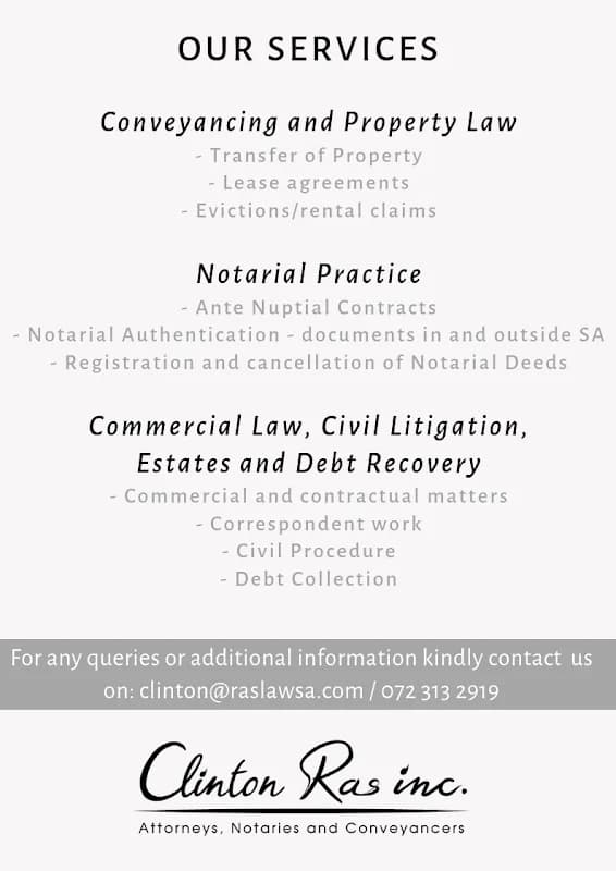 CLINTON RAS INC. ATTORNEYS, NOTARIES AND CONVEYANCERS - Member of the 3%.COM Properties Franchise Group. in Benoni CBD