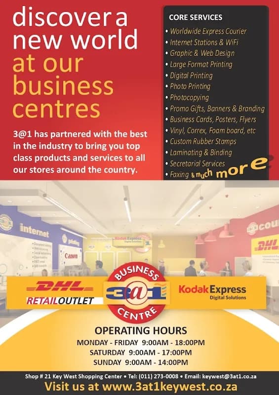 3@1 Business Centre Key West DHL & KODAK outlet in Krugersdorp CBD