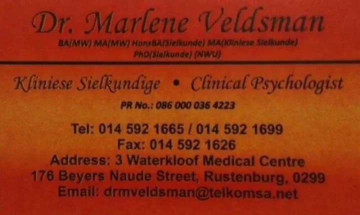 Dr Marlene Veldsman in Rustenburg CBD