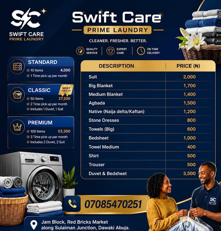 Swift Care Prime Laundry Service in Abaji