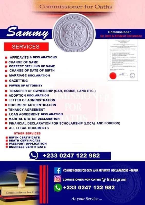 COMMISSIONER FOR OATHS - SAMUEL OKYERE NIMAKO in Tema Community 1