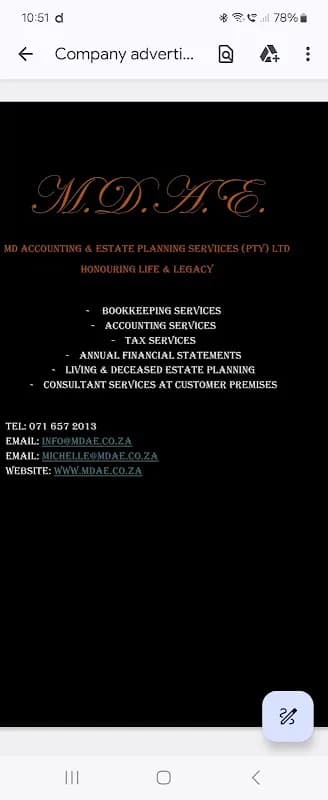 MD ACCOUNTING AND ESTATE PLANNING SERVICES (PTY) LTD in Springs