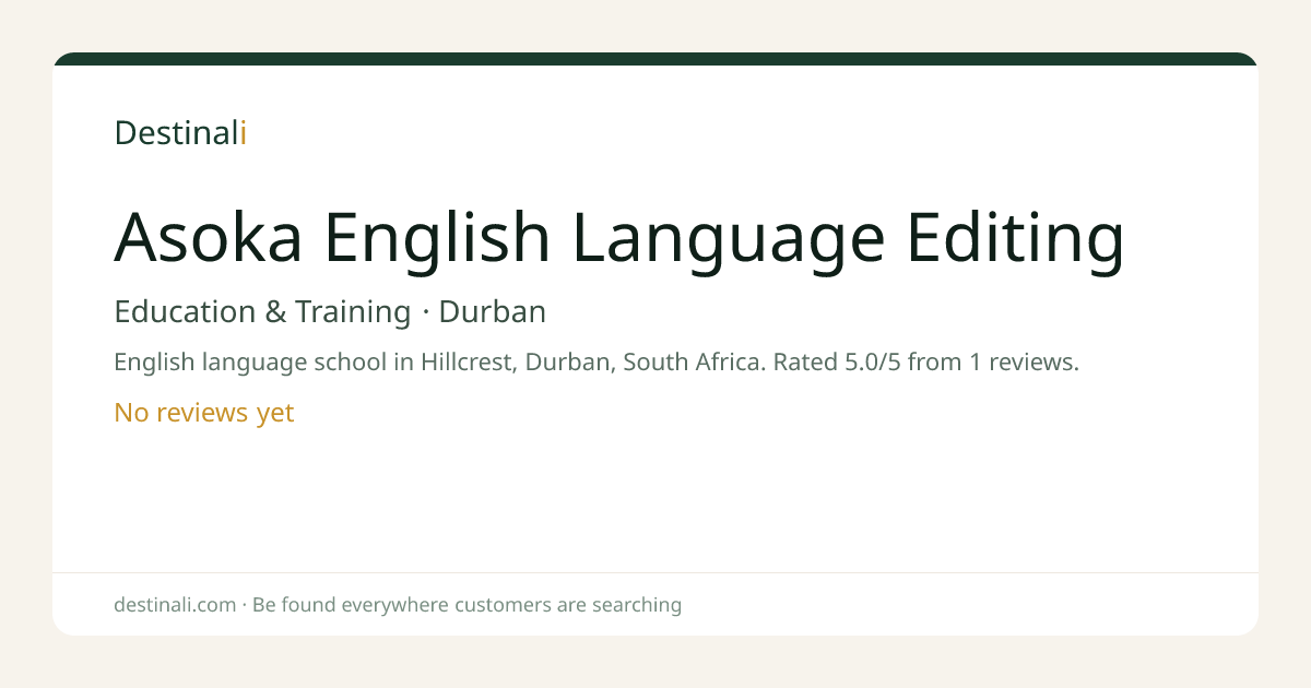 Asoka English Language Editing | Education & Training, Durban | Destin