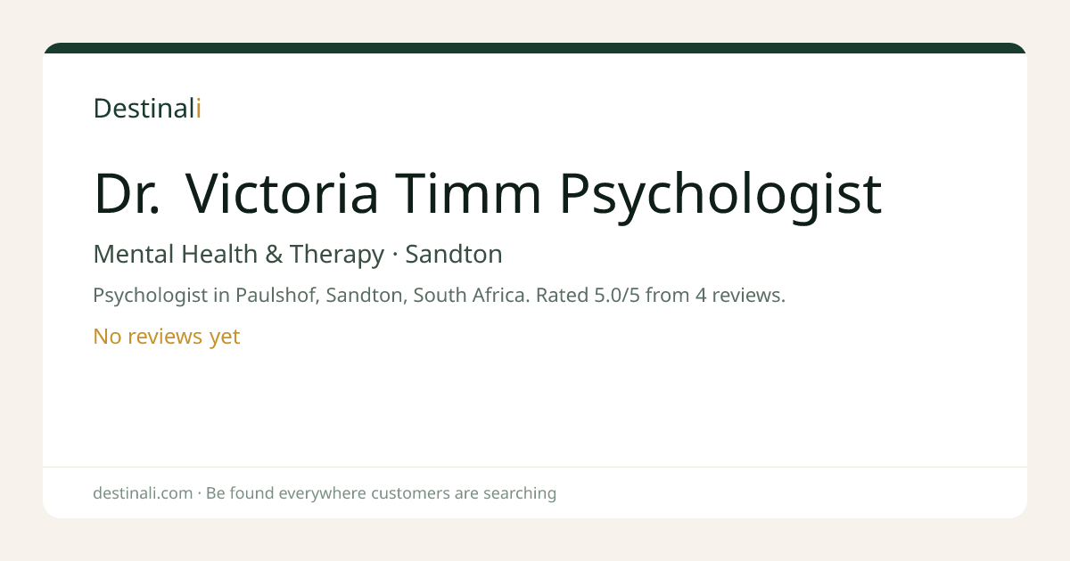 Dr. Victoria Timm Psychologist | Mental Health & Therapy, Sandton | De