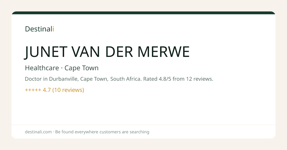 JUNET VAN DER MERWE | Healthcare, Cape Town | Destinali