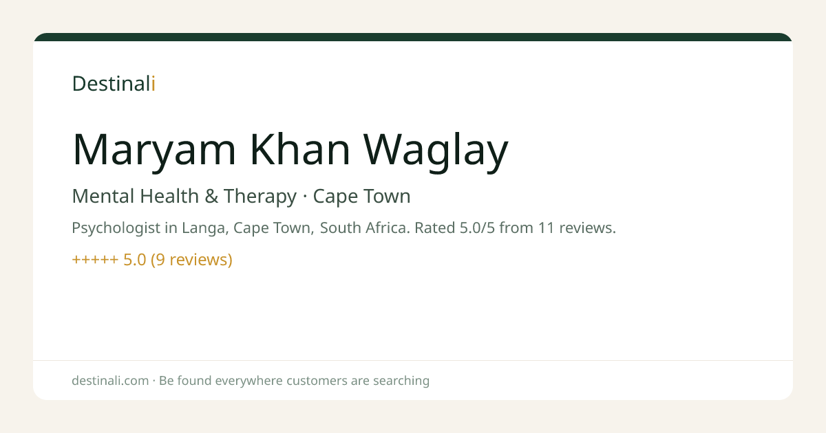 Maryam Khan Waglay | Mental Health & Therapy, Cape Town | Destinali