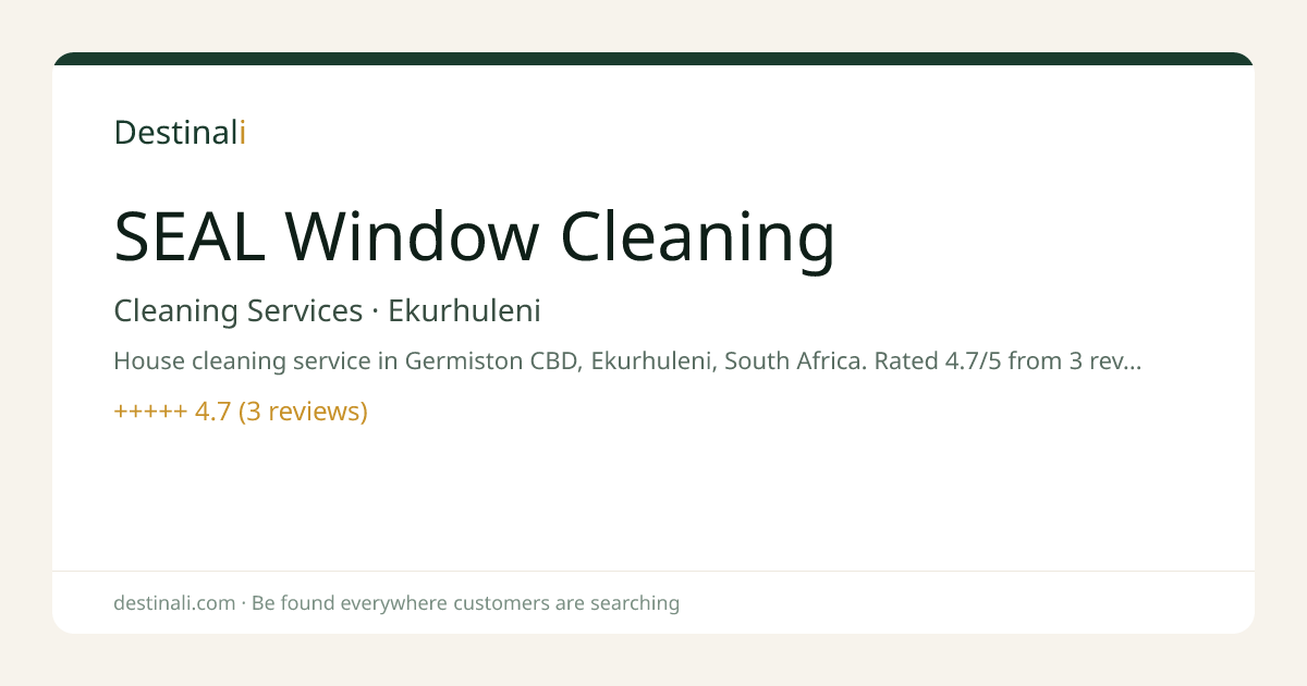SEAL Window Cleaning | Cleaning Services, Ekurhuleni | Destinali