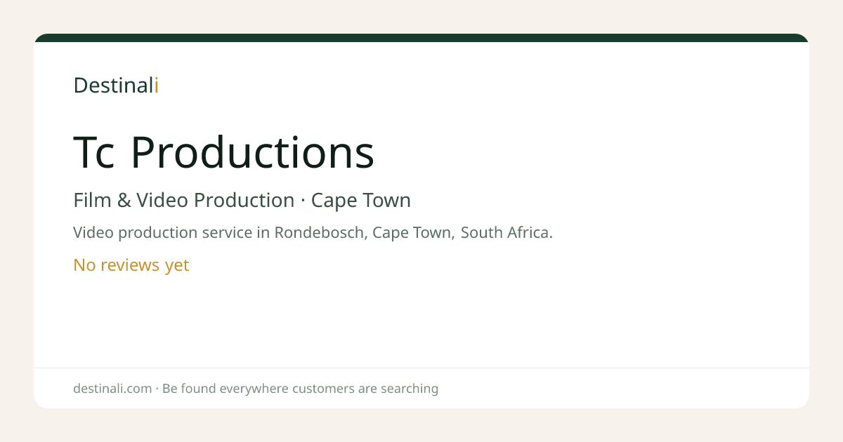 Tc Productions | Film & Video Production, Cape Town | Destinali