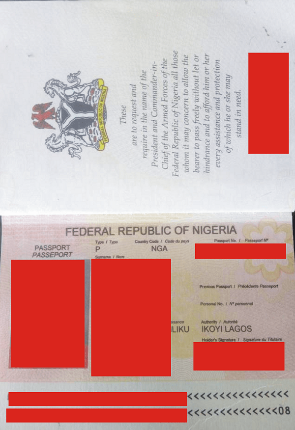 Sample Nigerian host passport copy