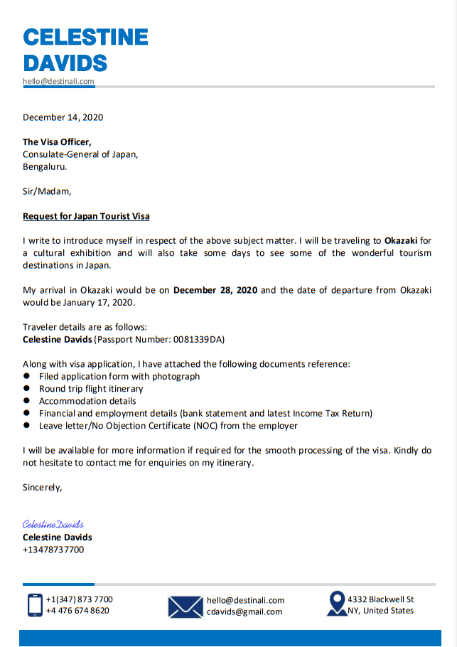 cover letter for resident visa